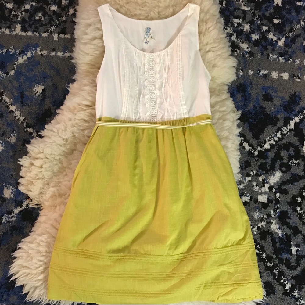 Anthropologie Maeve Dress Crochet Green White 2